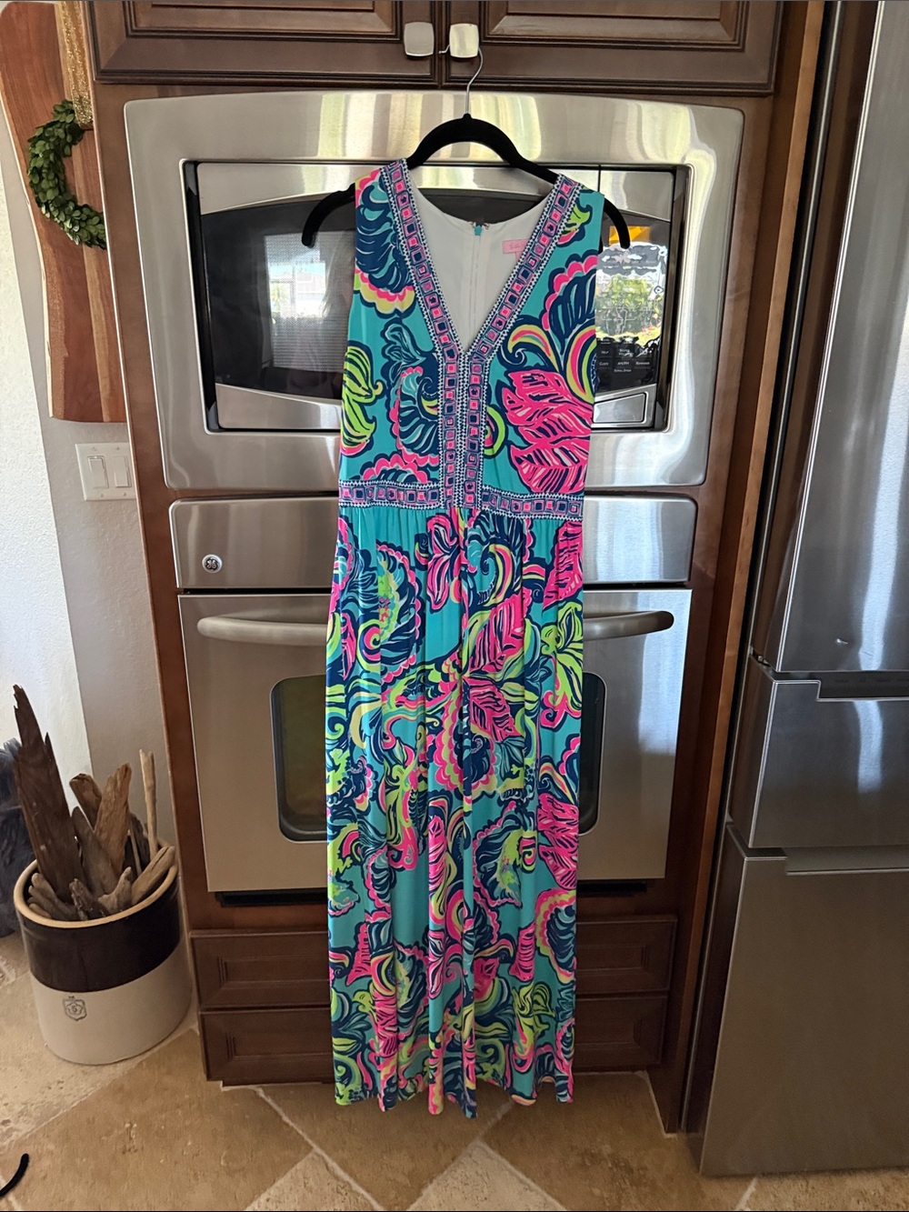 Lilly Pulitzer Sleeveless Maxi Dress in Teal, Pink and Lime